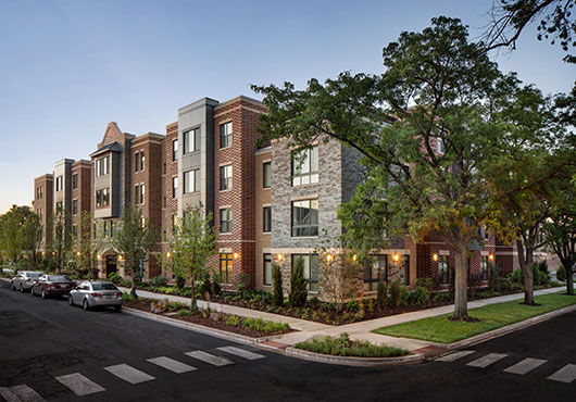 At Chicago’s The Kilpatrick Renaissance, Sterling Renaissance, Inc. used seven different types of masonry, stone and brick to create the look of row houses.